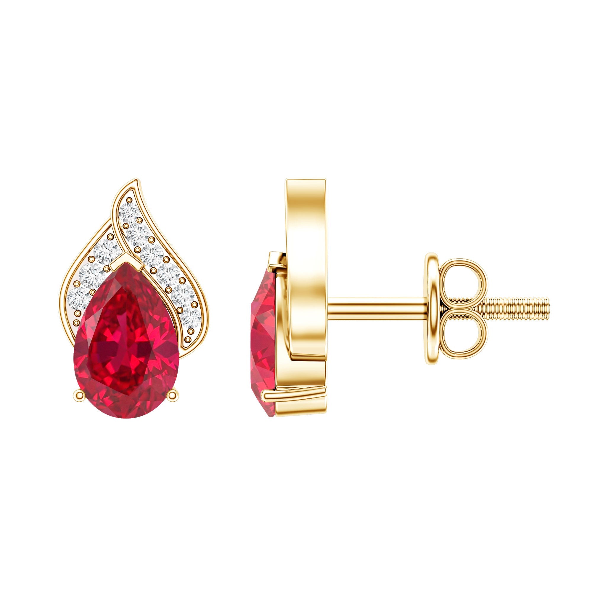 Pear Shaped Lab Created Ruby and Diamond Stud Earring