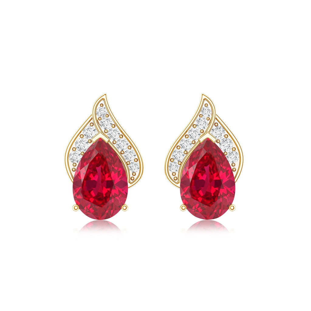 Pear Shaped Lab Created Ruby and Diamond Stud Earring