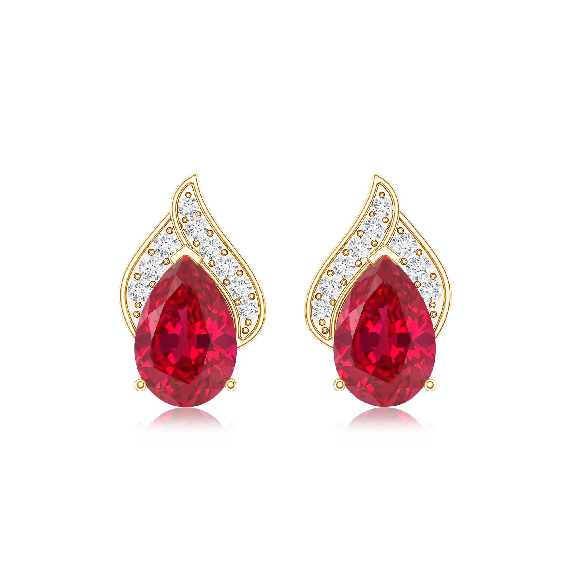 Pear Shaped Lab Created Ruby and Diamond Stud Earring