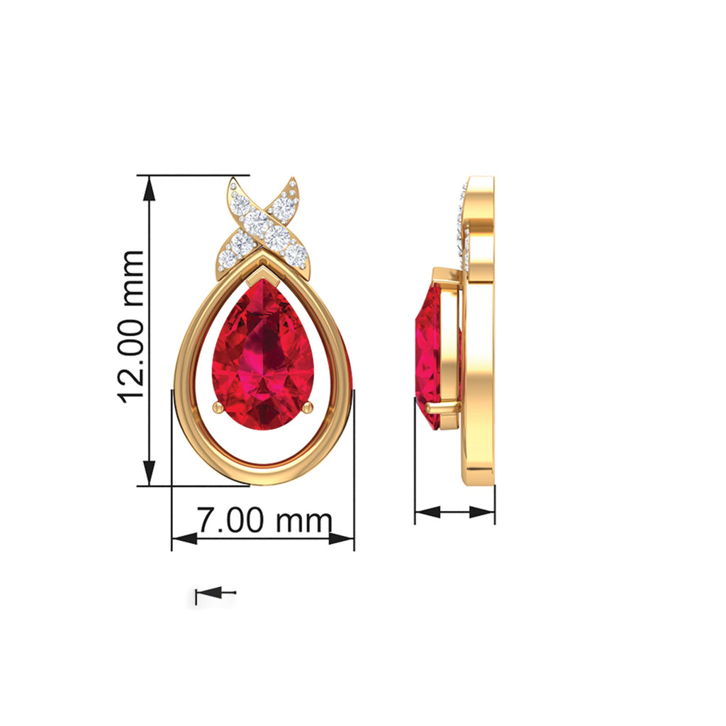 Lab Created Ruby Teardrop Stud Earrings with Diamonds