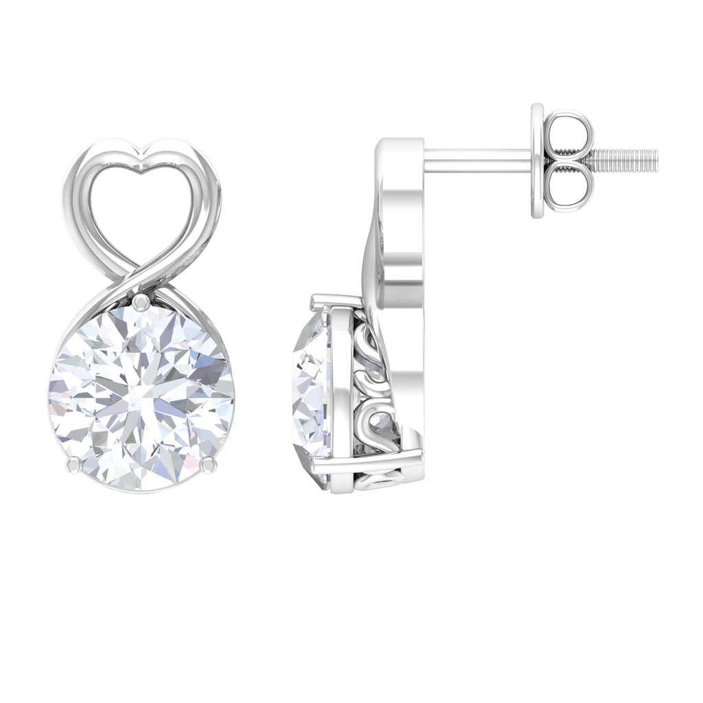 1.9 Carat Round Shape Solitaire Moissanite Heart Stud Earrings