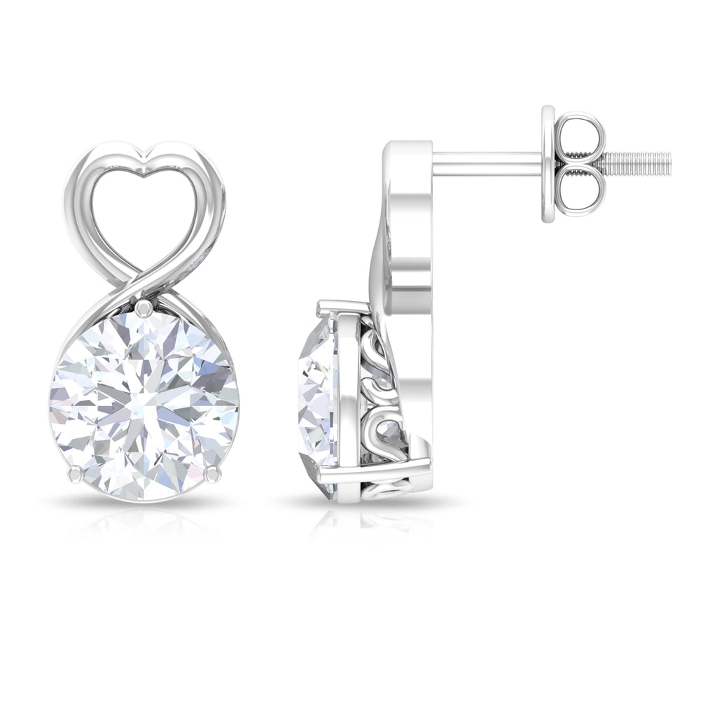 1.9 Carat Round Shape Solitaire Moissanite Heart Stud Earrings