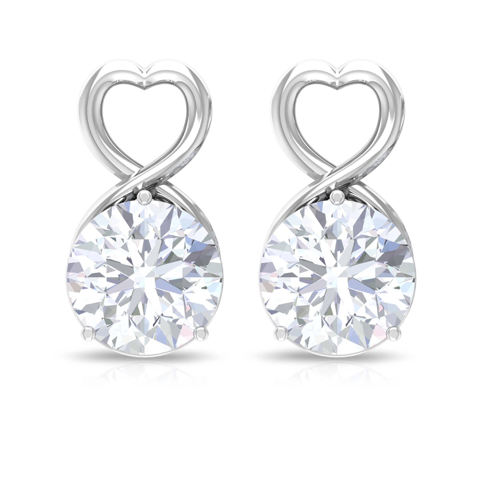 1.9 Carat Round Shape Solitaire Moissanite Heart Stud Earrings