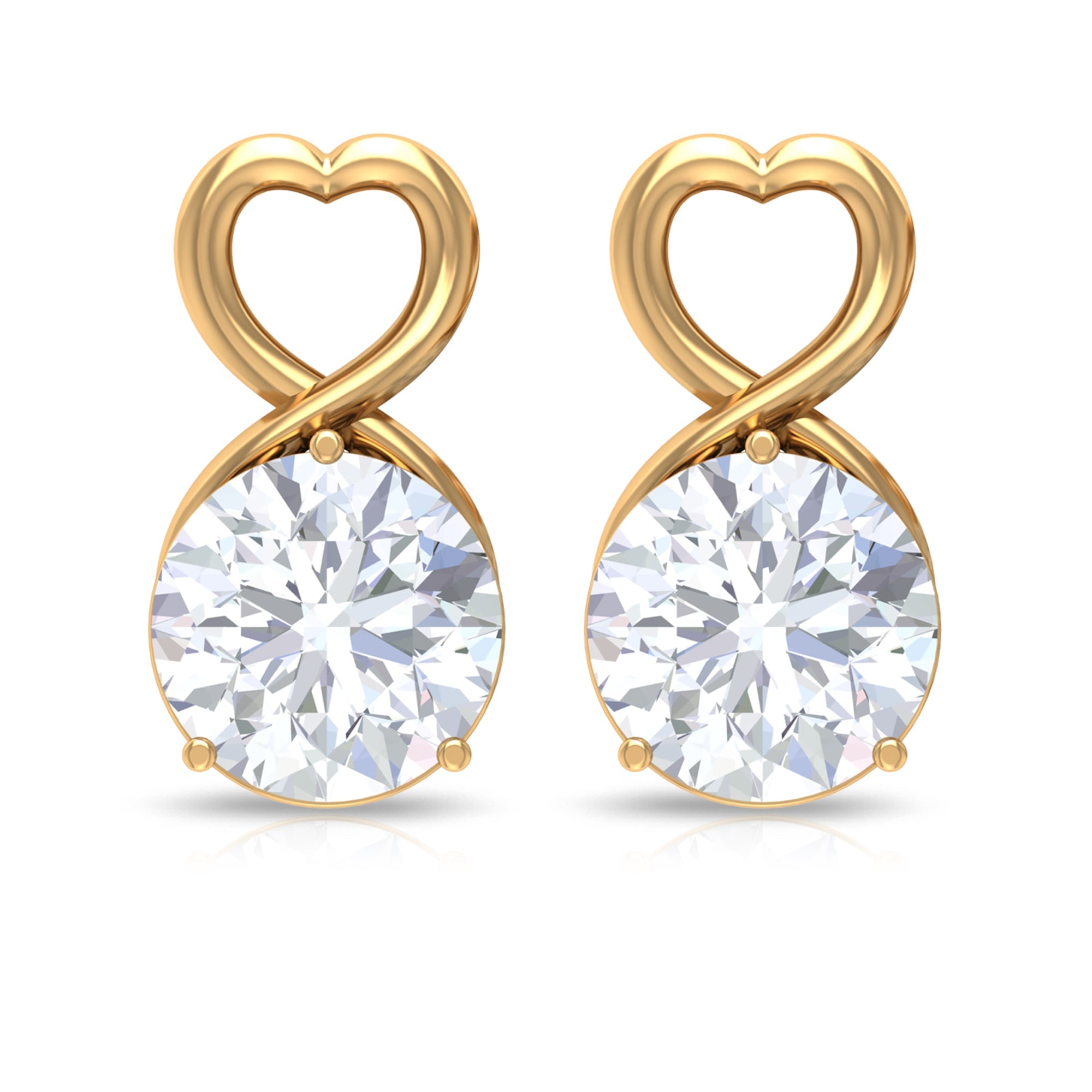 1.9 Carat Round Shape Solitaire Moissanite Heart Stud Earrings
