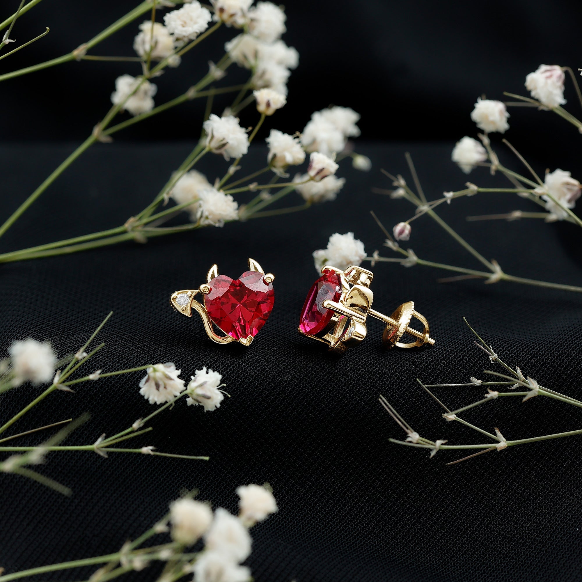 Certified Lab Grown Ruby Devil Heart Earrings