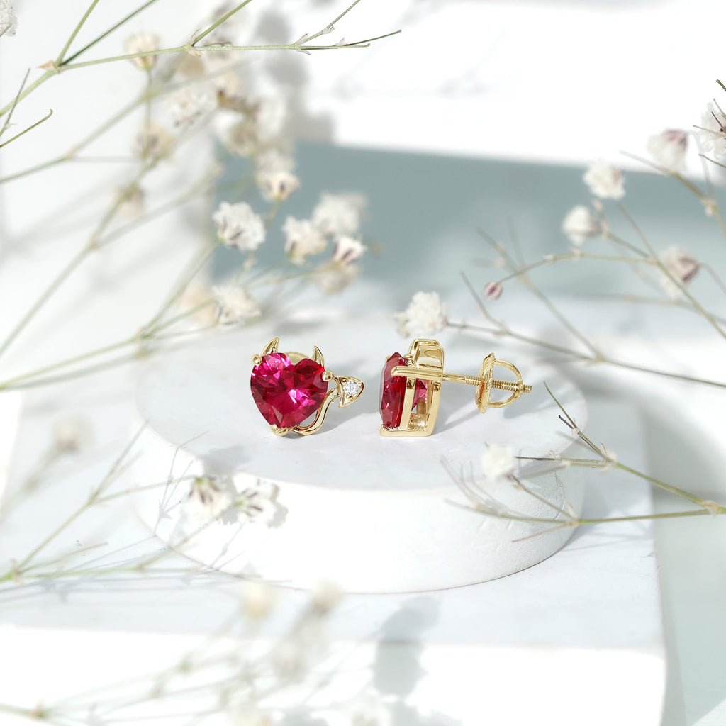 Certified Lab Grown Ruby Devil Heart Earrings