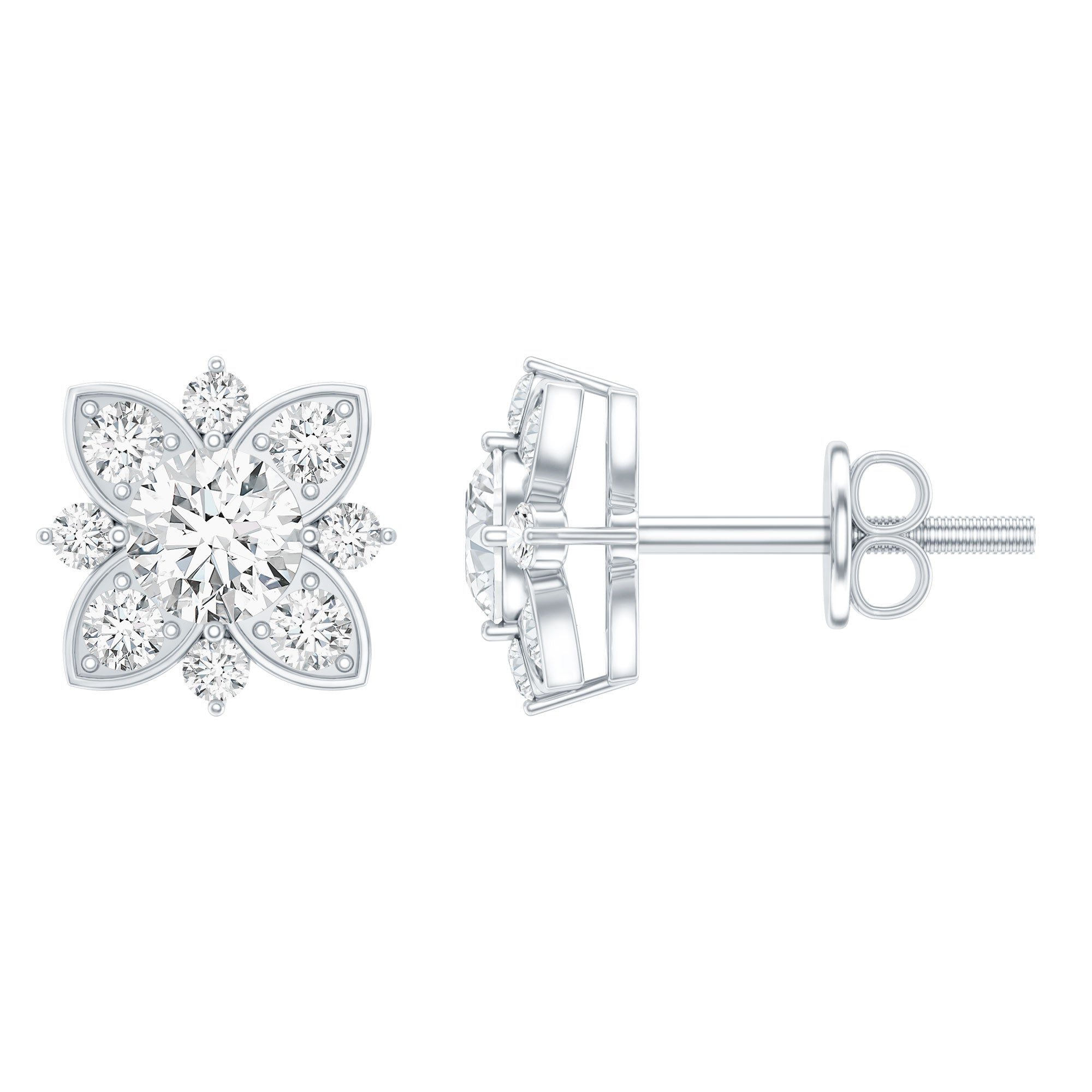 Certified Moissanite Floral Stud Earrings