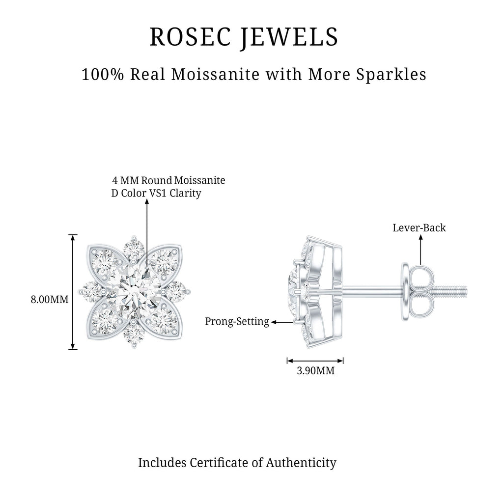 Certified Moissanite Floral Stud Earrings