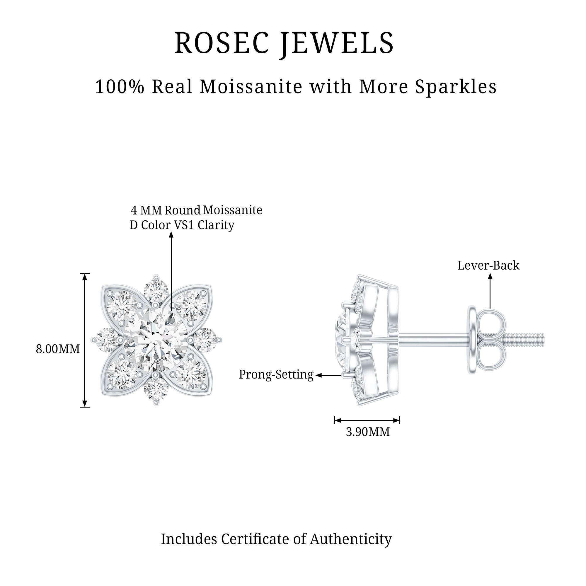 Certified Moissanite Floral Stud Earrings