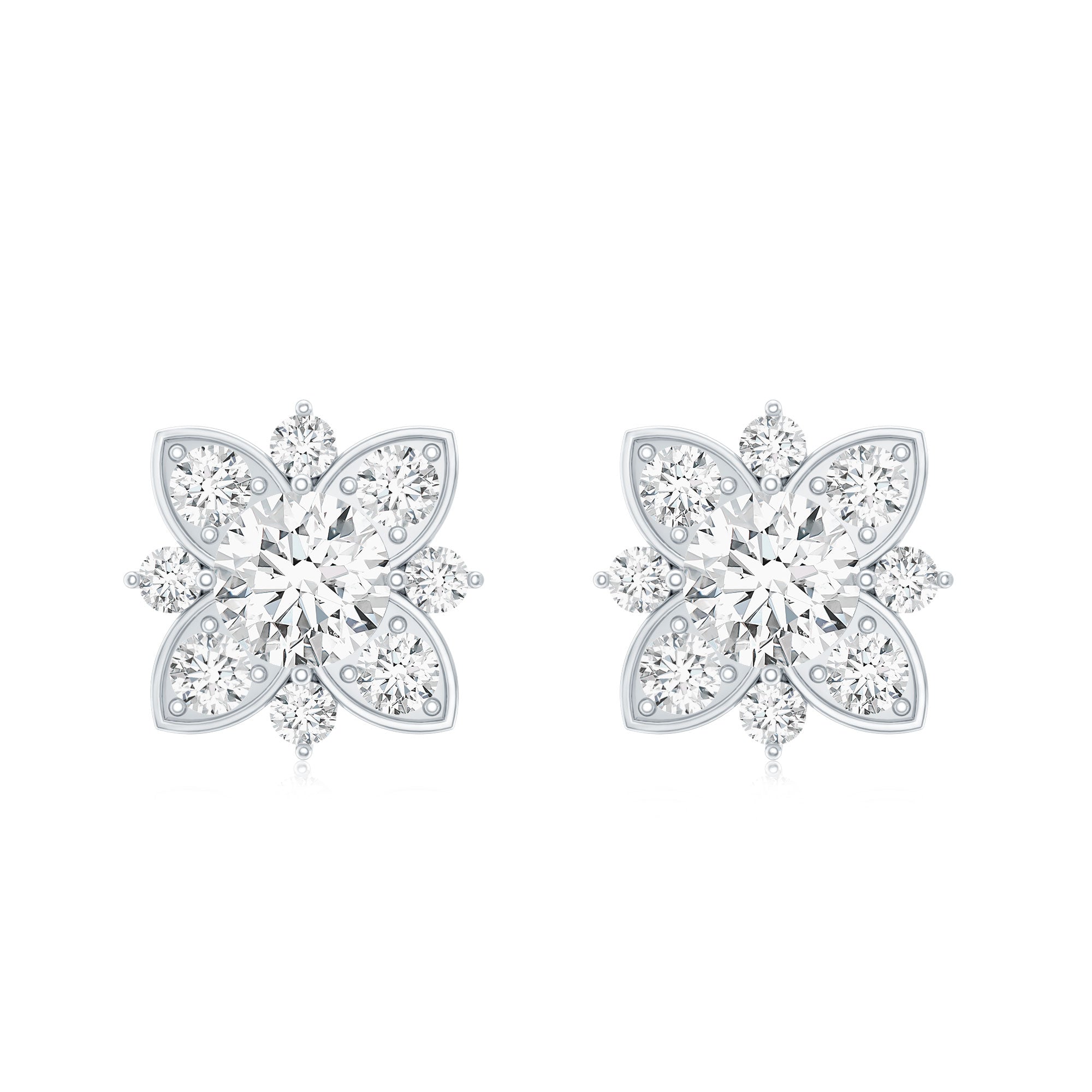 Certified Moissanite Floral Stud Earrings