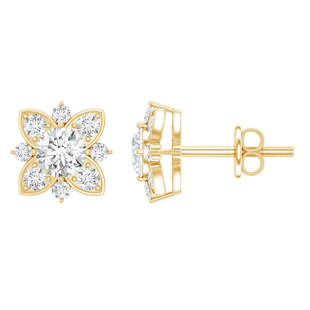 Certified Moissanite Floral Stud Earrings