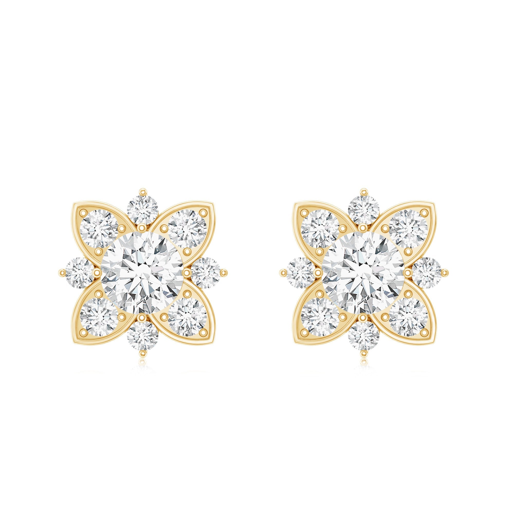 Certified Moissanite Floral Stud Earrings