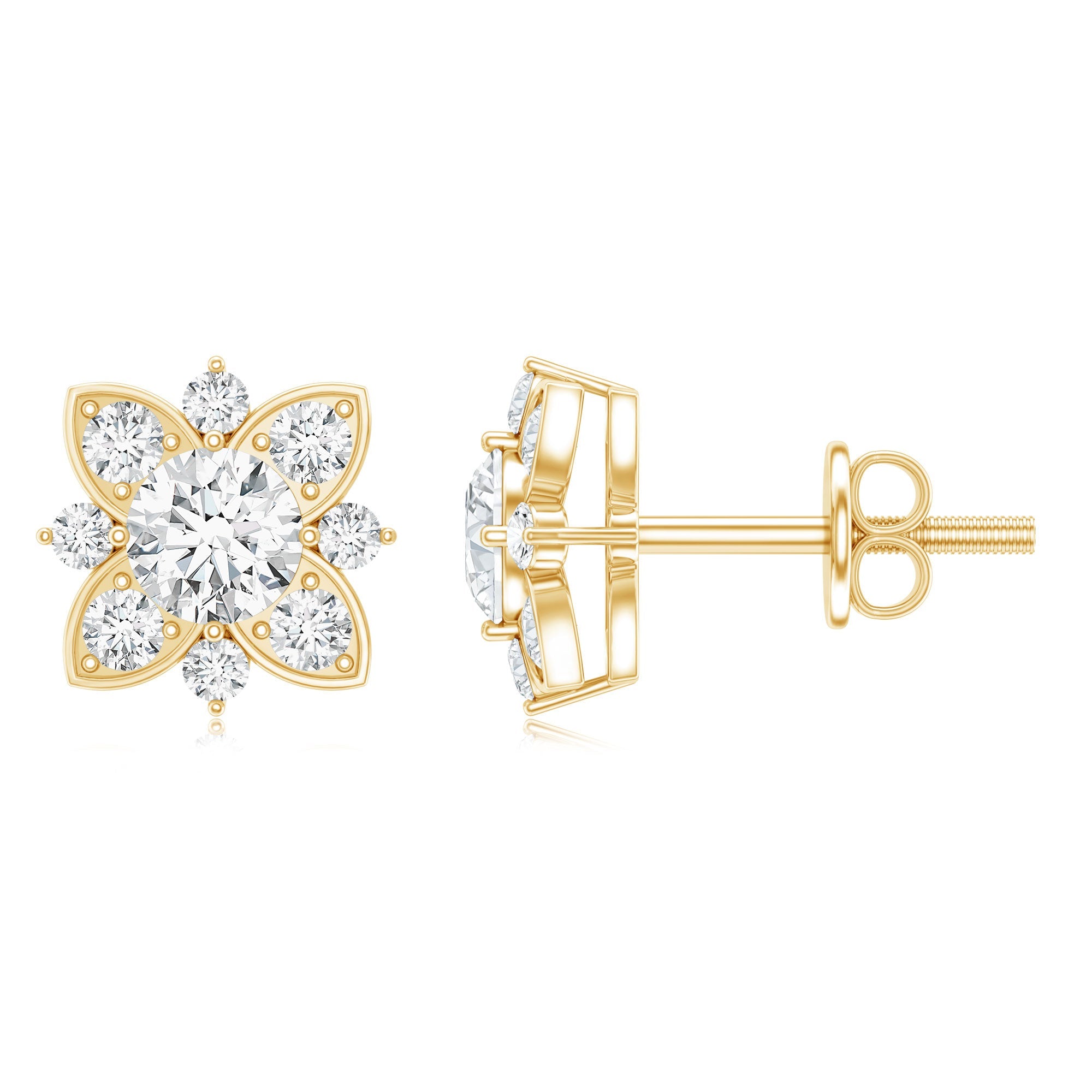Certified Moissanite Floral Stud Earrings
