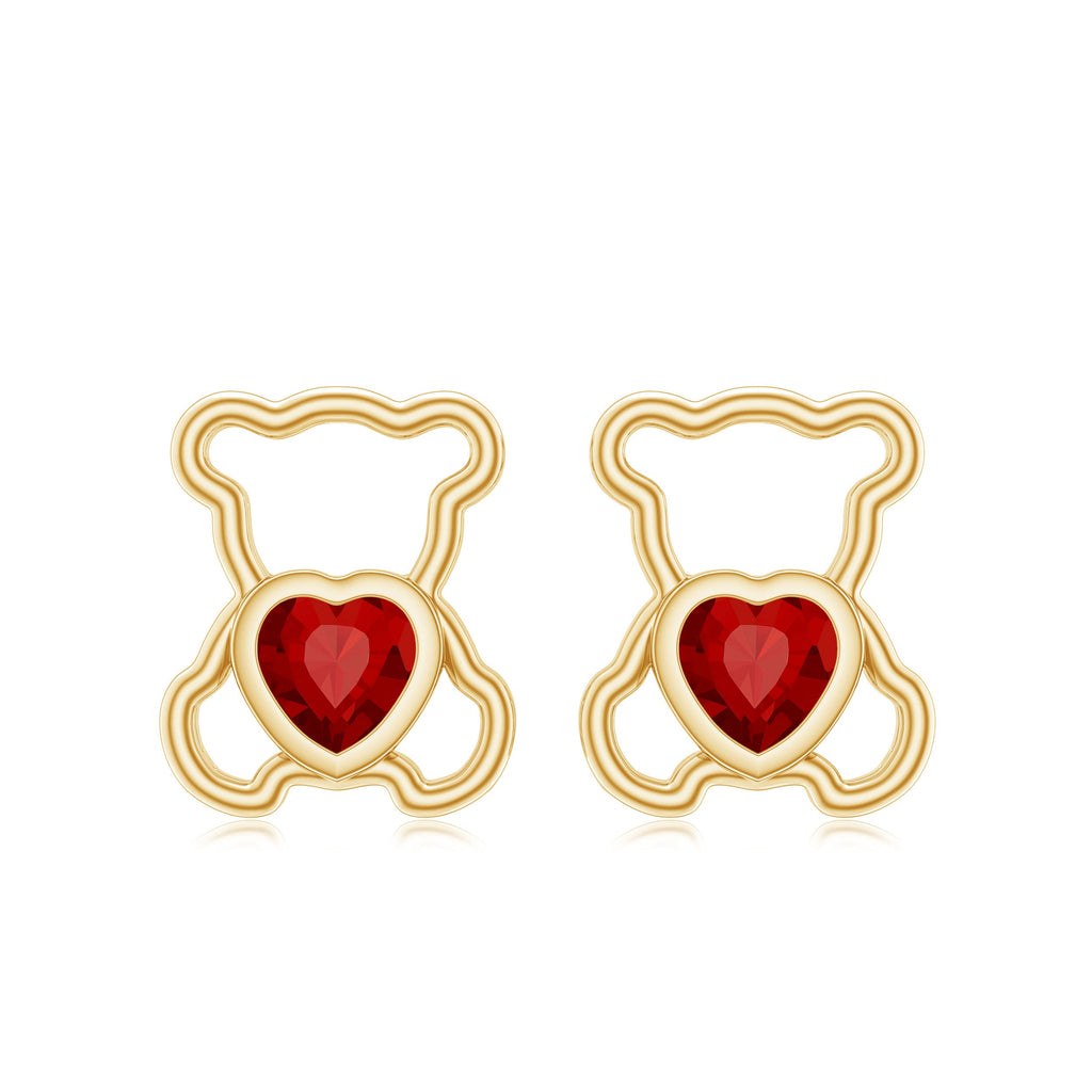 Certified Lab Created Ruby Teddy Bear Stud Earrings