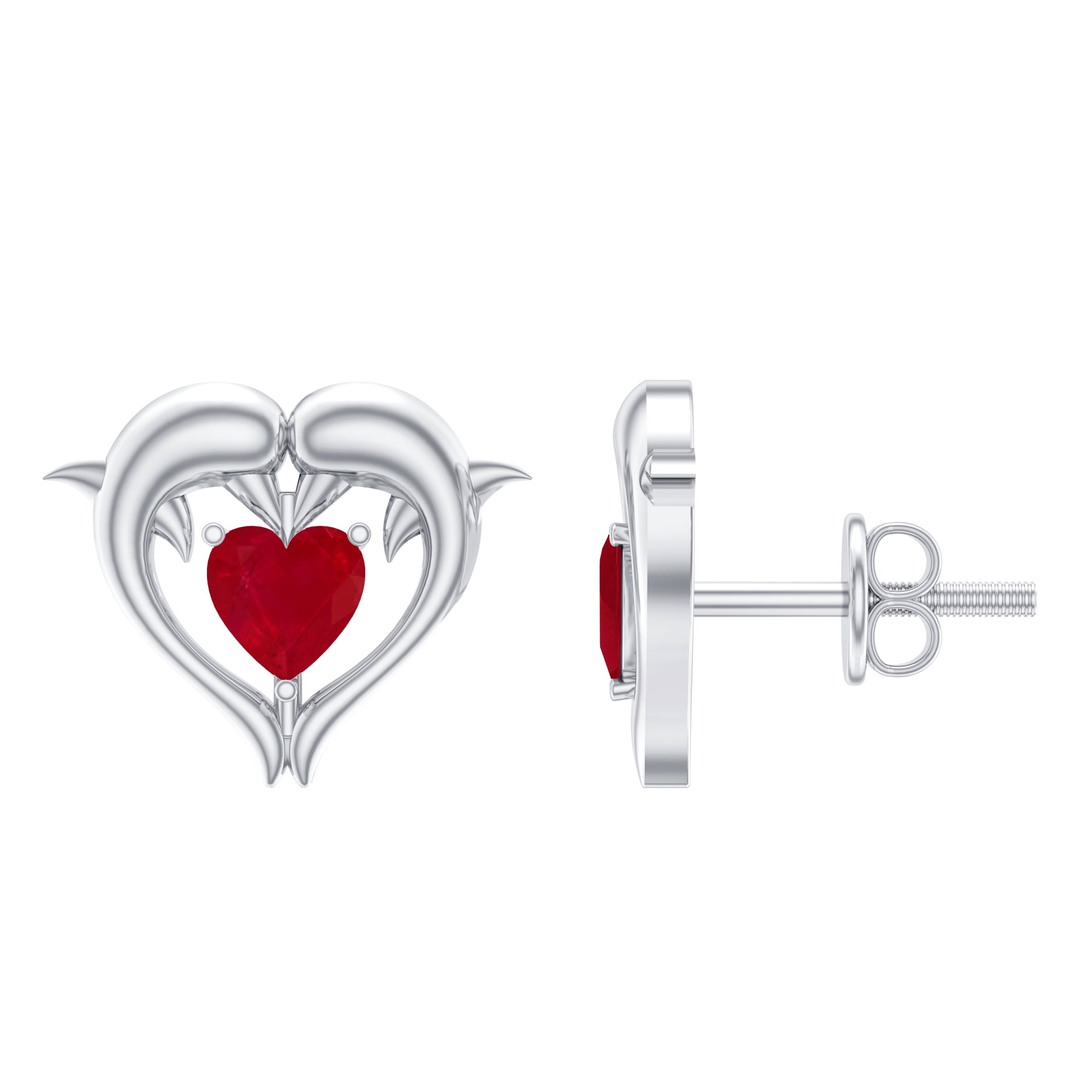 0.94 Carat Heart Shape Ruby Dolphin Stud Earrings