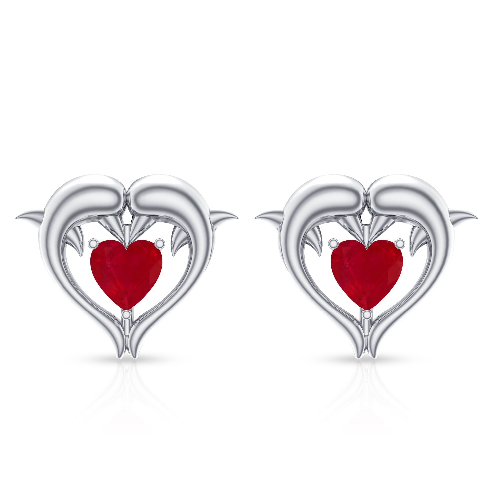 0.94 Carat Heart Shape Ruby Dolphin Stud Earrings
