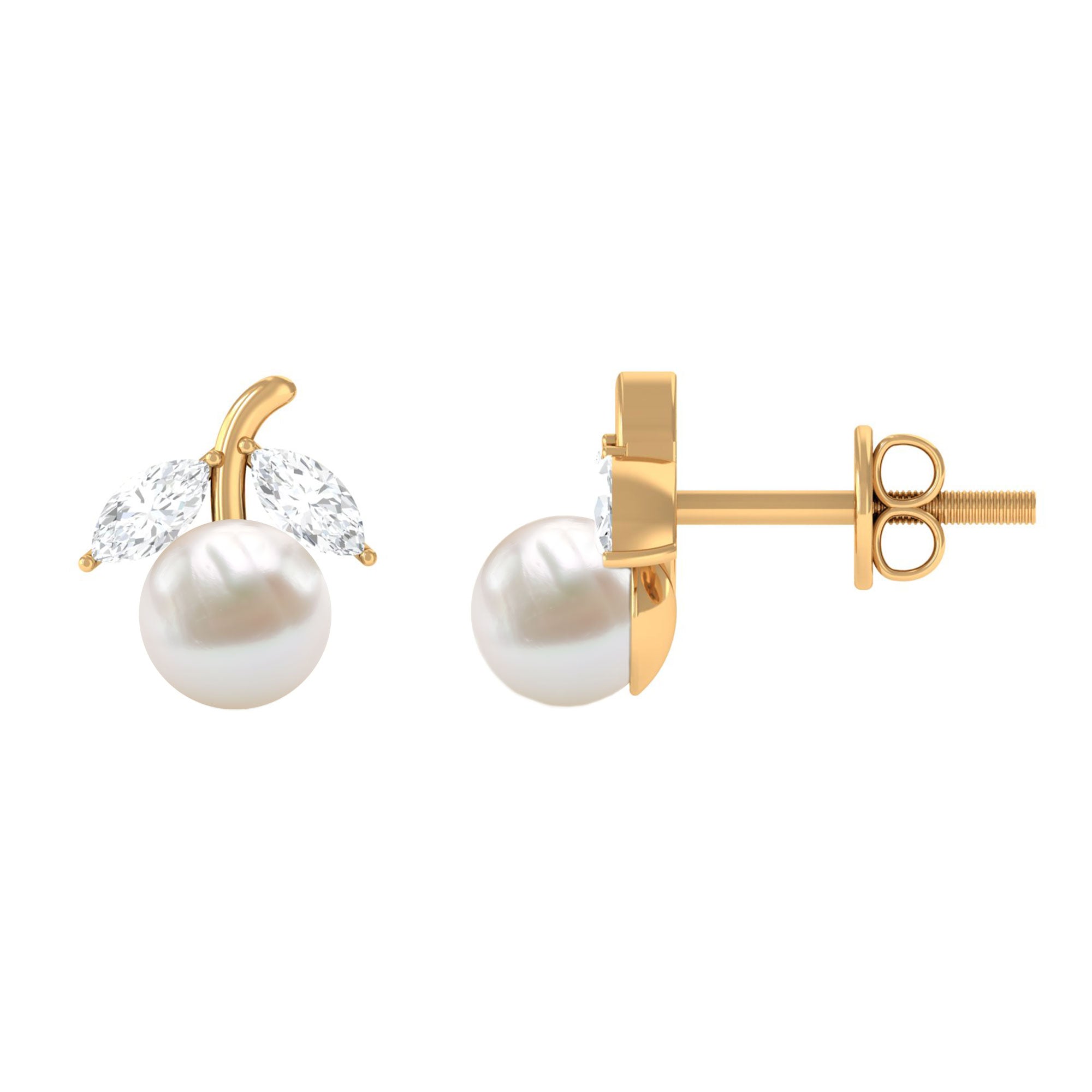 4 Carat Freshwater Pearl and Diamond Fruit Stud Earrings