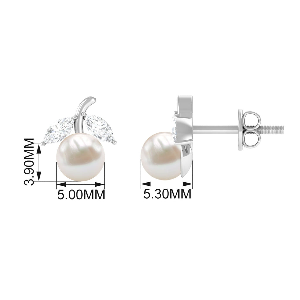 4 Carat Freshwater Pearl and Diamond Fruit Stud Earrings