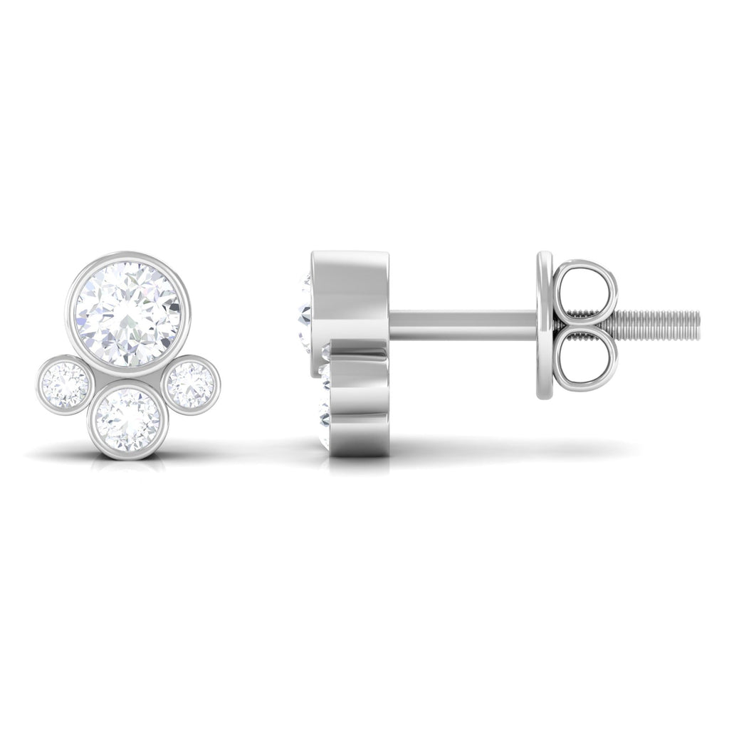Bezel Set Real Diamond Cluster Stud Earrings with Screw Back