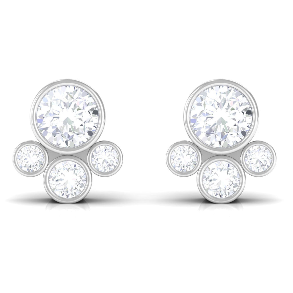 Bezel Set Real Diamond Cluster Stud Earrings with Screw Back