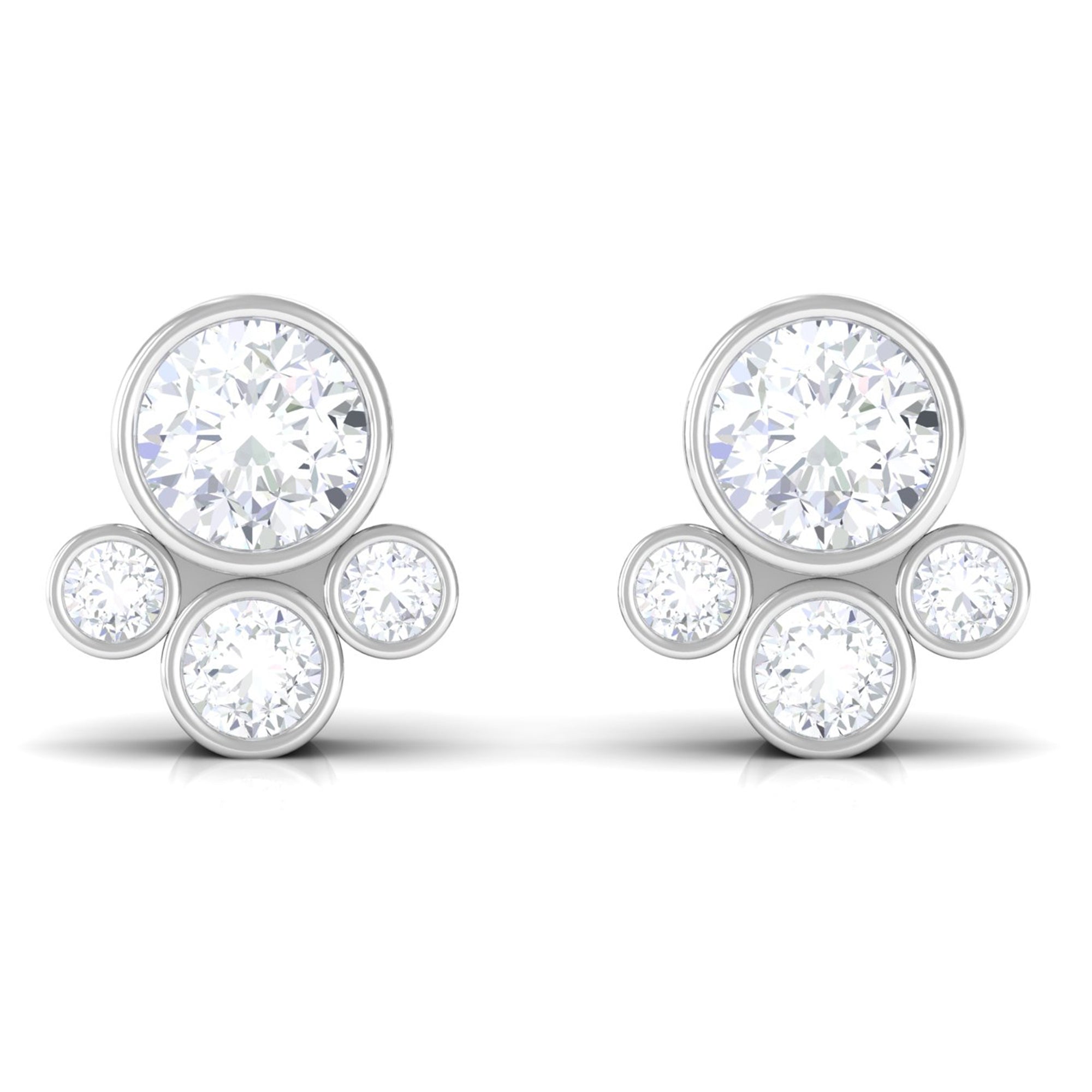 Bezel Set Real Diamond Cluster Stud Earrings with Screw Back