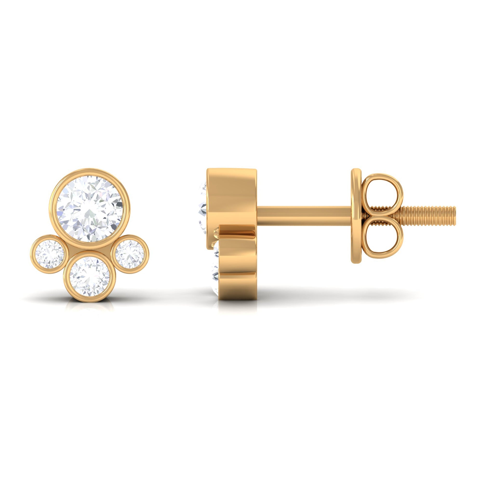 Bezel Set Real Diamond Cluster Stud Earrings with Screw Back