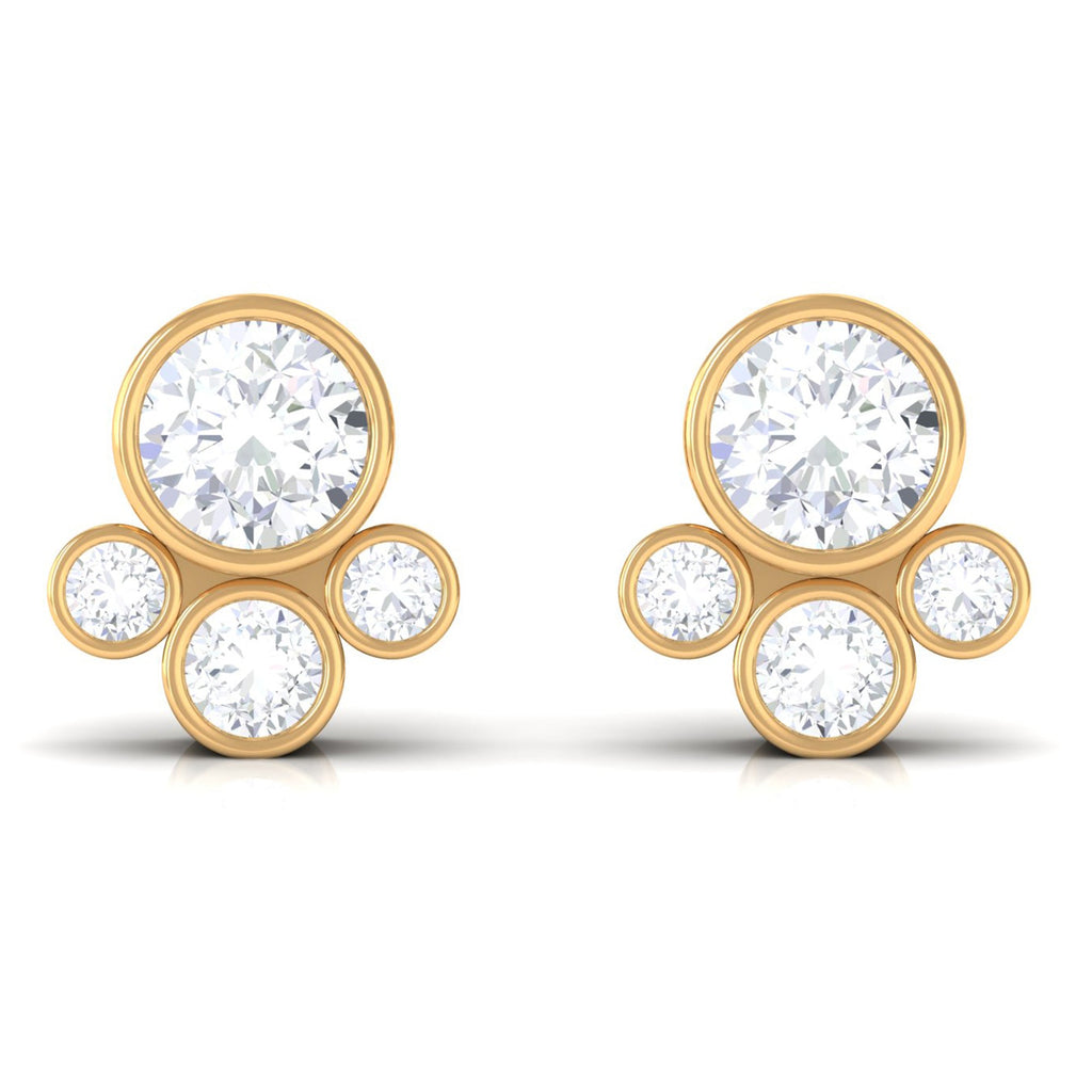 Bezel Set Real Diamond Cluster Stud Earrings with Screw Back