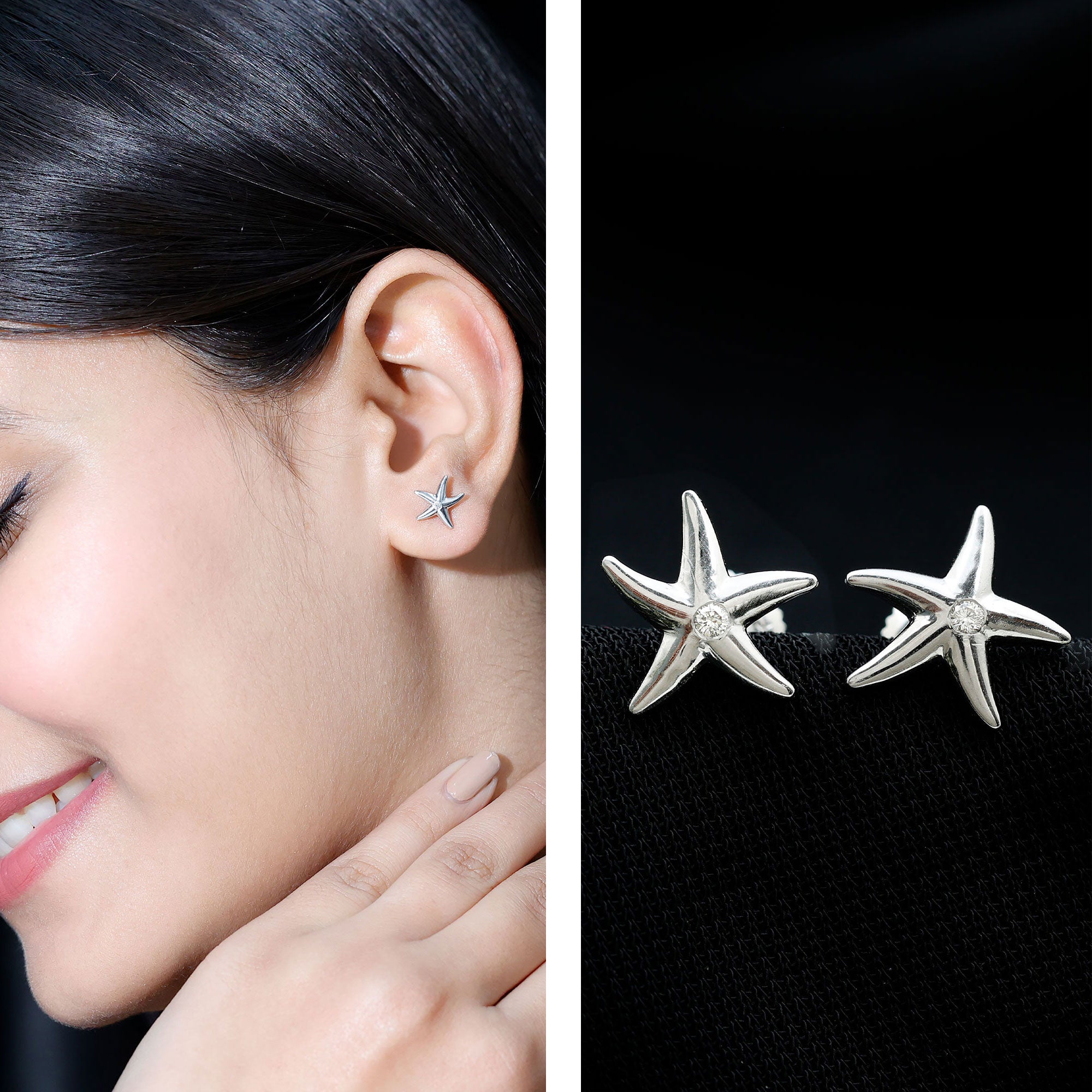 Diamond Starfish Stud Earrings for Women