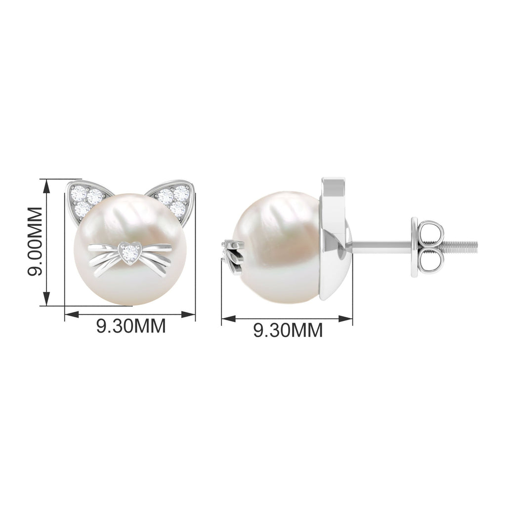 14.9 Carat Freshwater Pearl and Diamond Kitten Stud Earrings