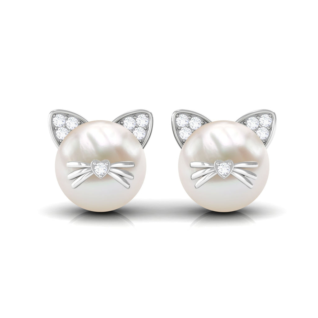 14.9 Carat Freshwater Pearl and Diamond Kitten Stud Earrings