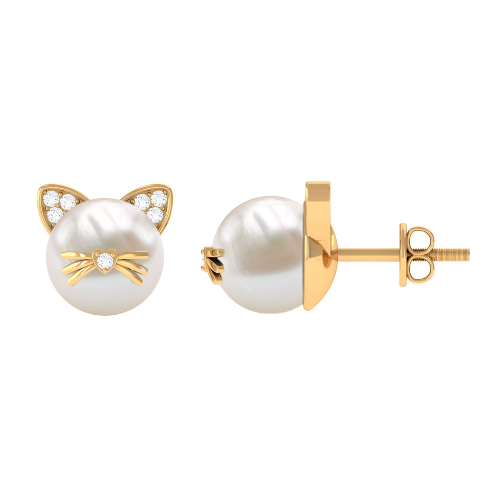 14.9 Carat Freshwater Pearl and Diamond Kitten Stud Earrings