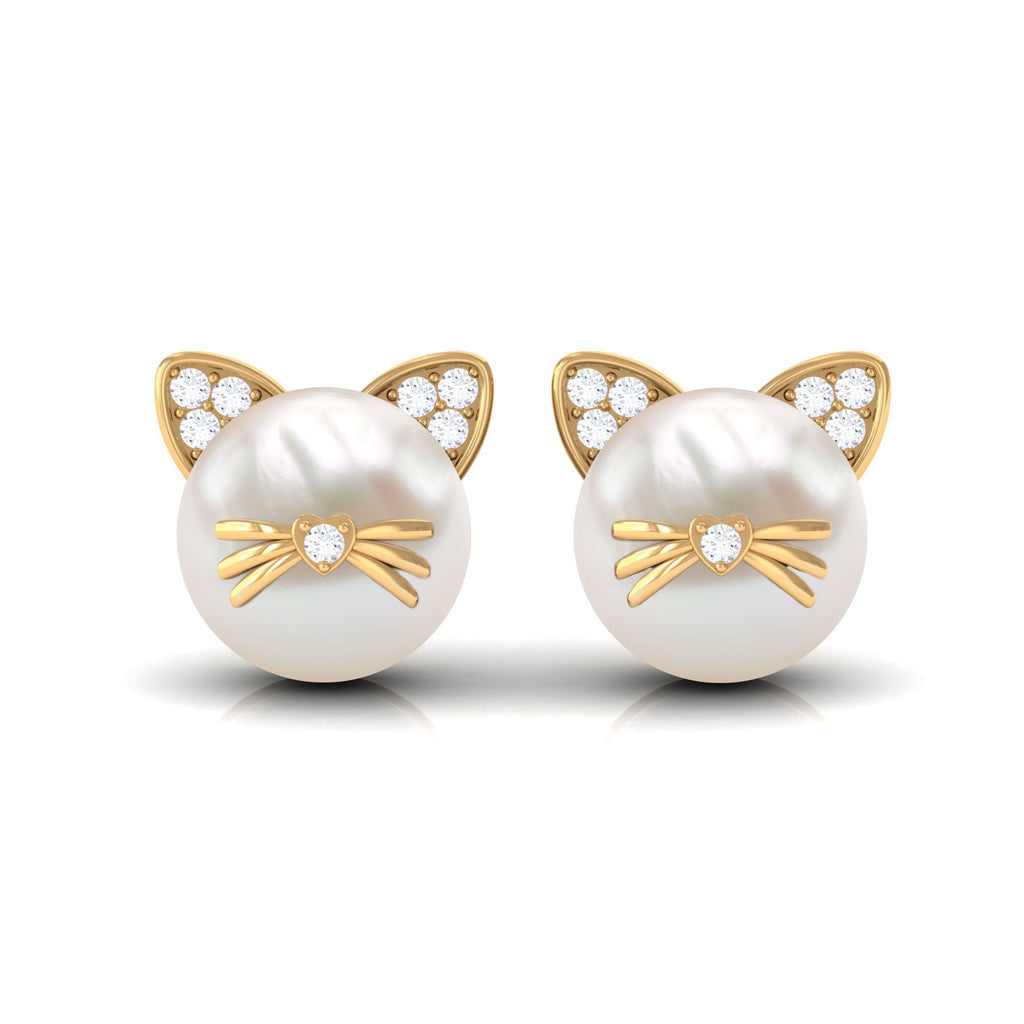 14.9 Carat Freshwater Pearl and Diamond Kitten Stud Earrings