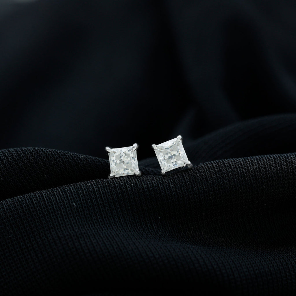 Natural Princess Cut Diamond Stud Earrings with Certificate