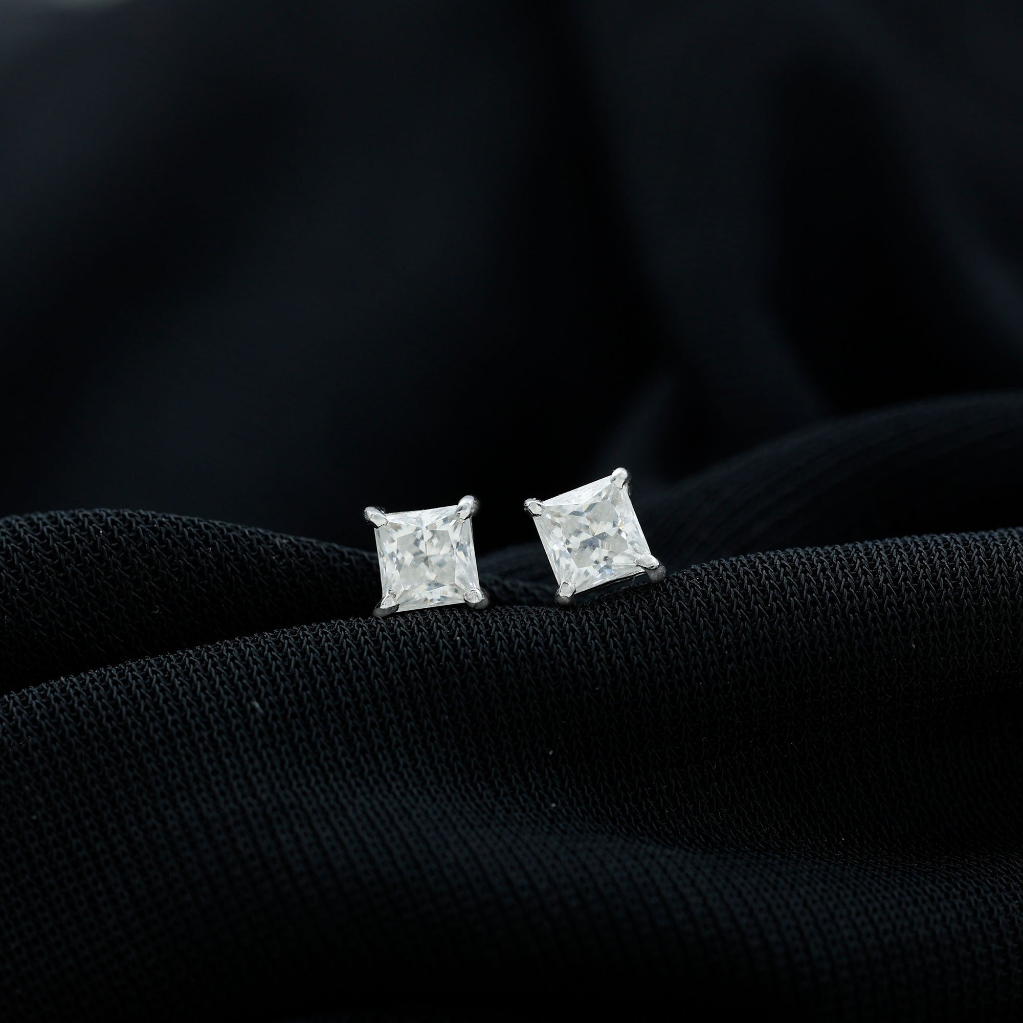 Natural Princess Cut Diamond Stud Earrings with Certificate