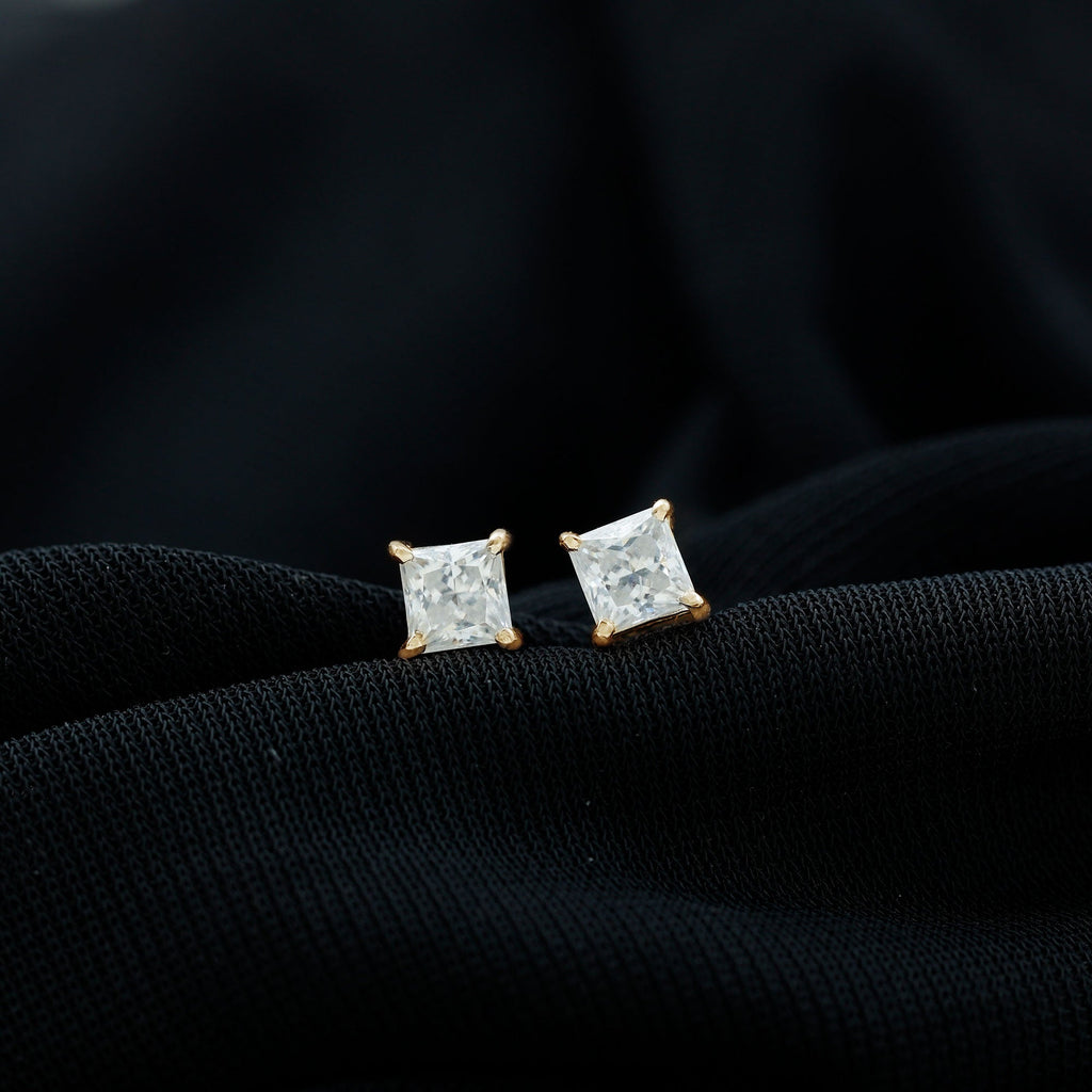 Natural Princess Cut Diamond Stud Earrings with Certificate
