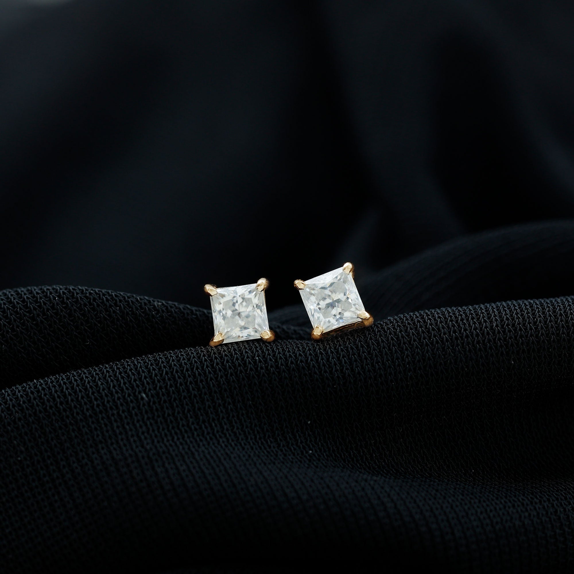 Natural Princess Cut Diamond Stud Earrings with Certificate