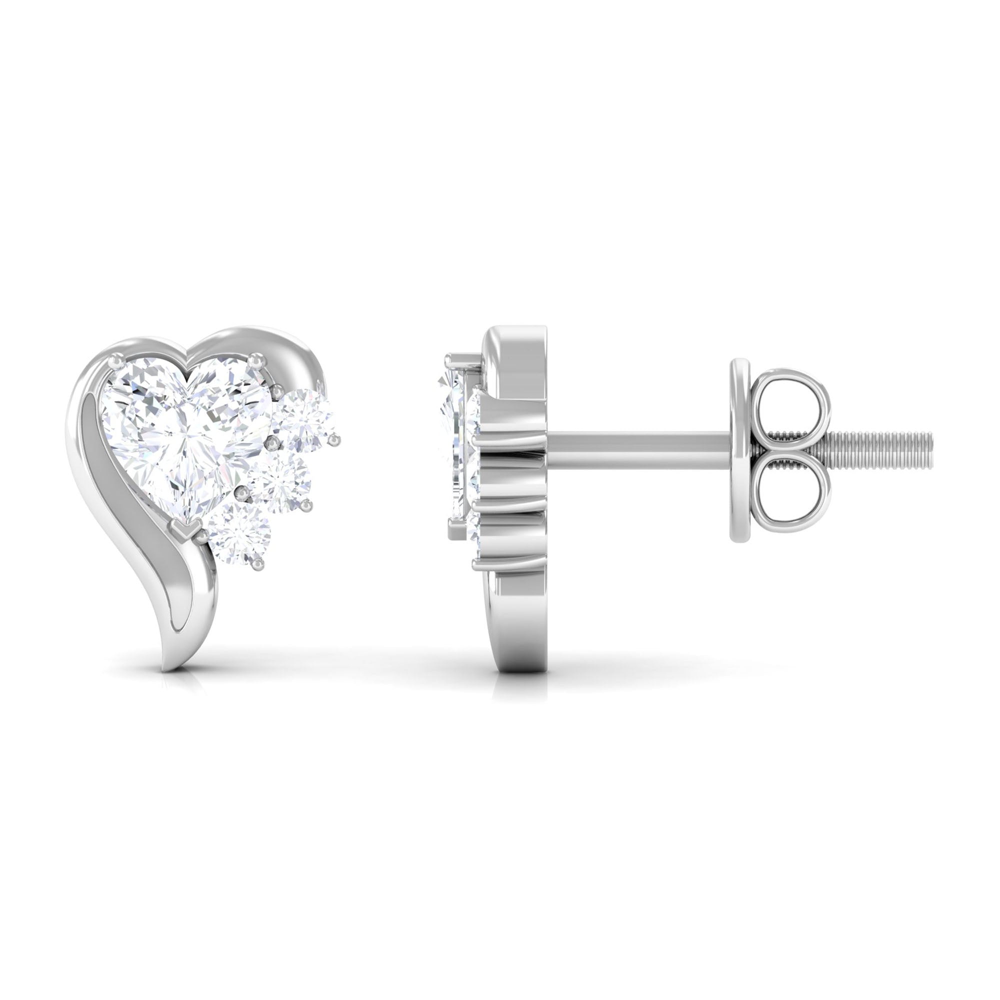 Certified Natural Diamond Heart Earrings with Screw Back
