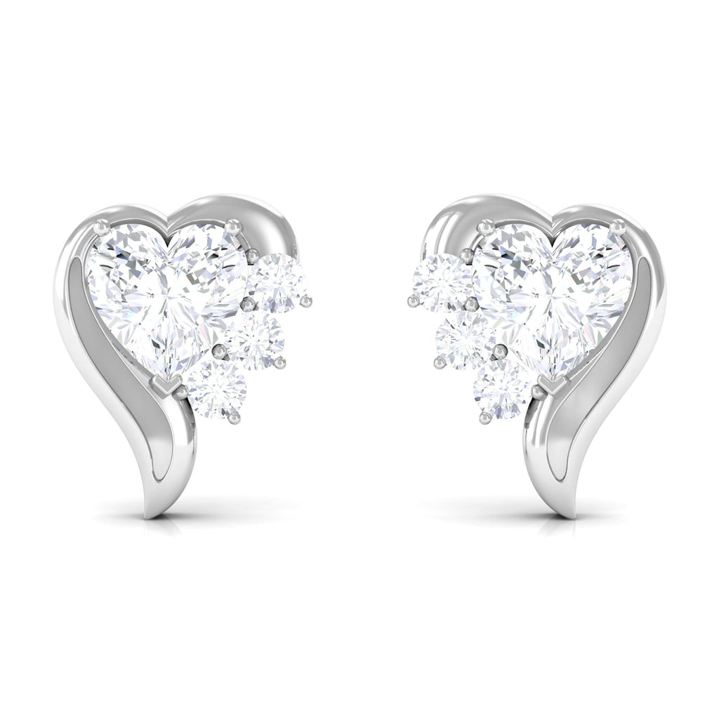 Certified Natural Diamond Heart Earrings with Screw Back