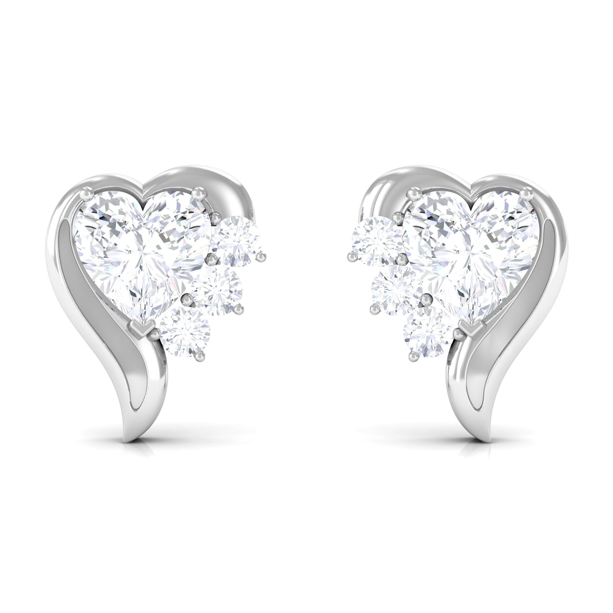 Certified Natural Diamond Heart Earrings with Screw Back