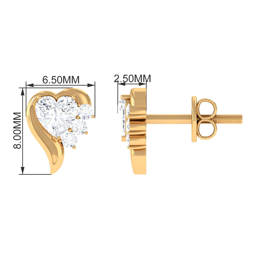 Certified Natural Diamond Heart Earrings with Screw Back