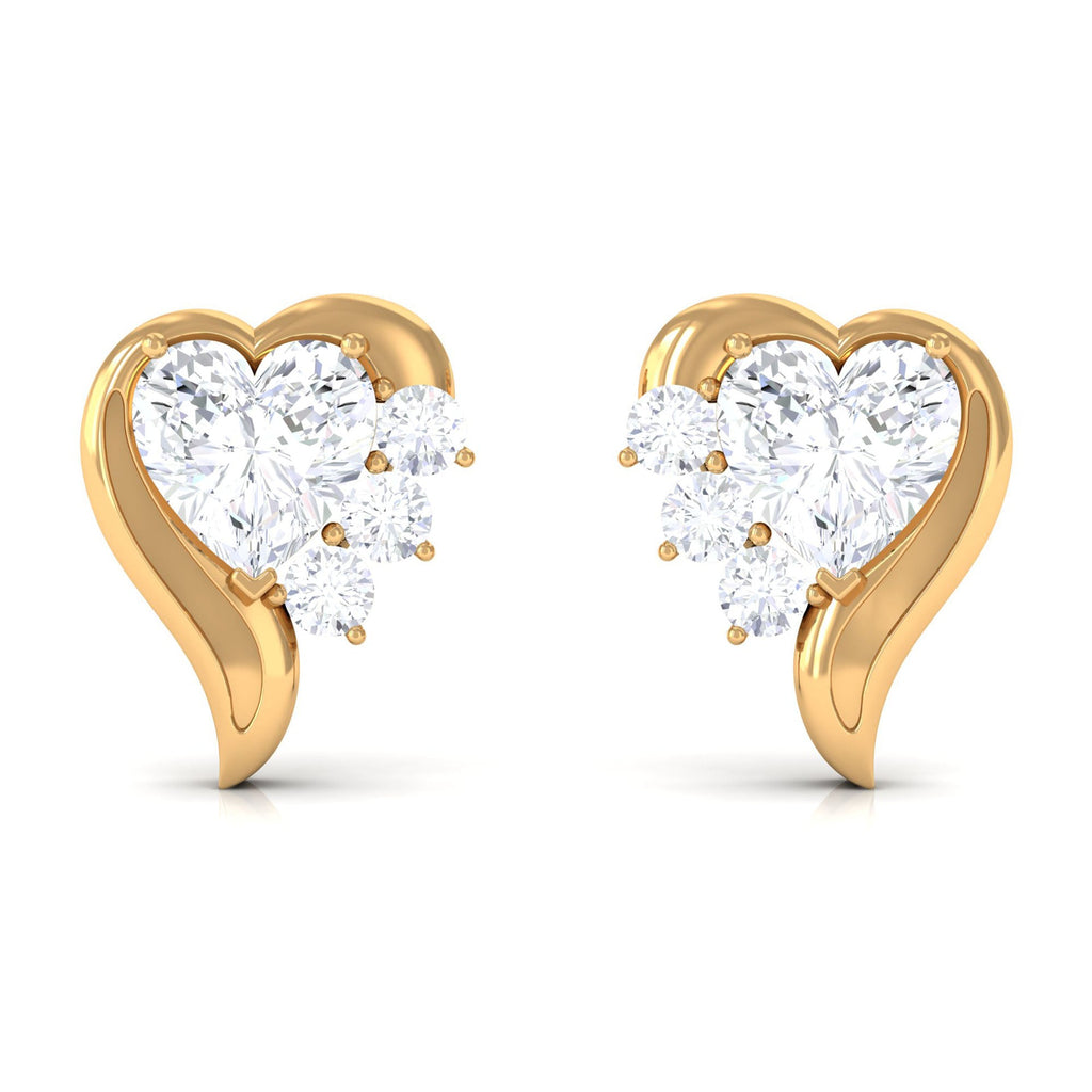 Certified Natural Diamond Heart Earrings with Screw Back