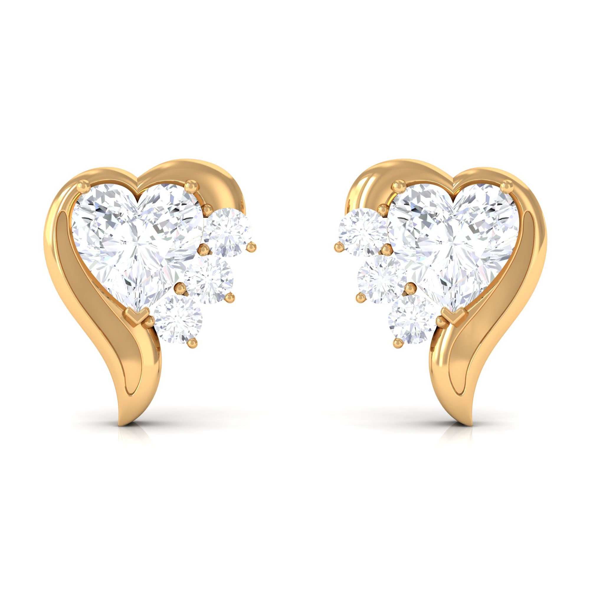 Certified Natural Diamond Heart Earrings with Screw Back
