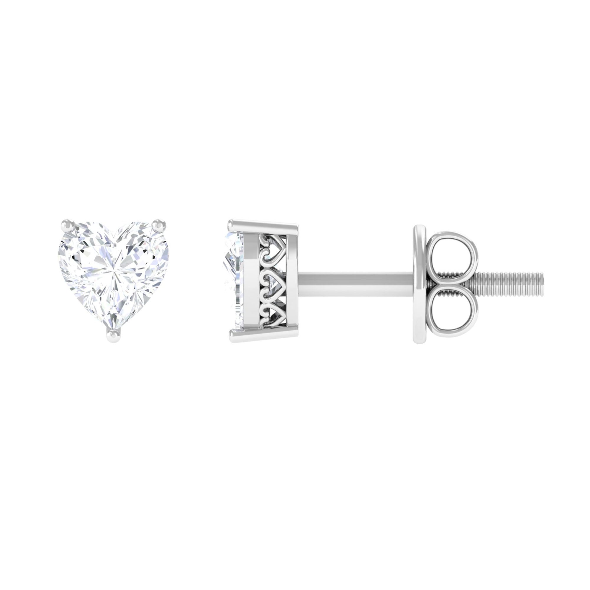 Certified Real Diamond Heart Shaped Earrings with Screw Back