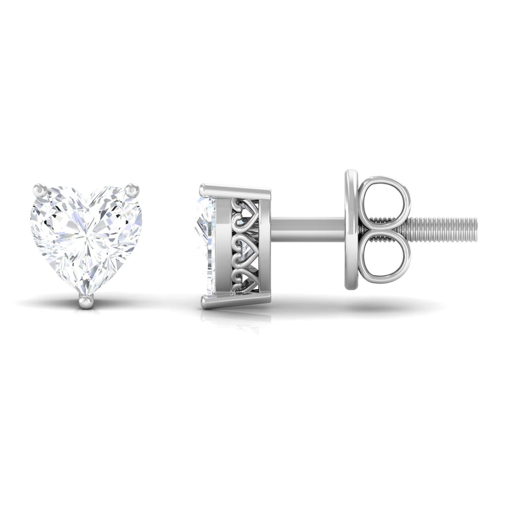 Certified Real Diamond Heart Shaped Earrings with Screw Back