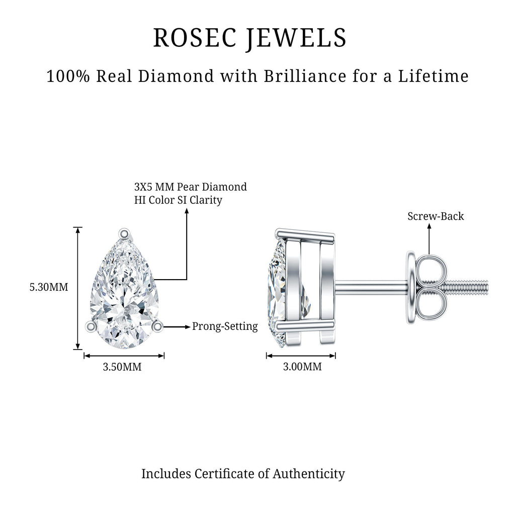 Pear Cut Diamond Solitaire Stud Earrings