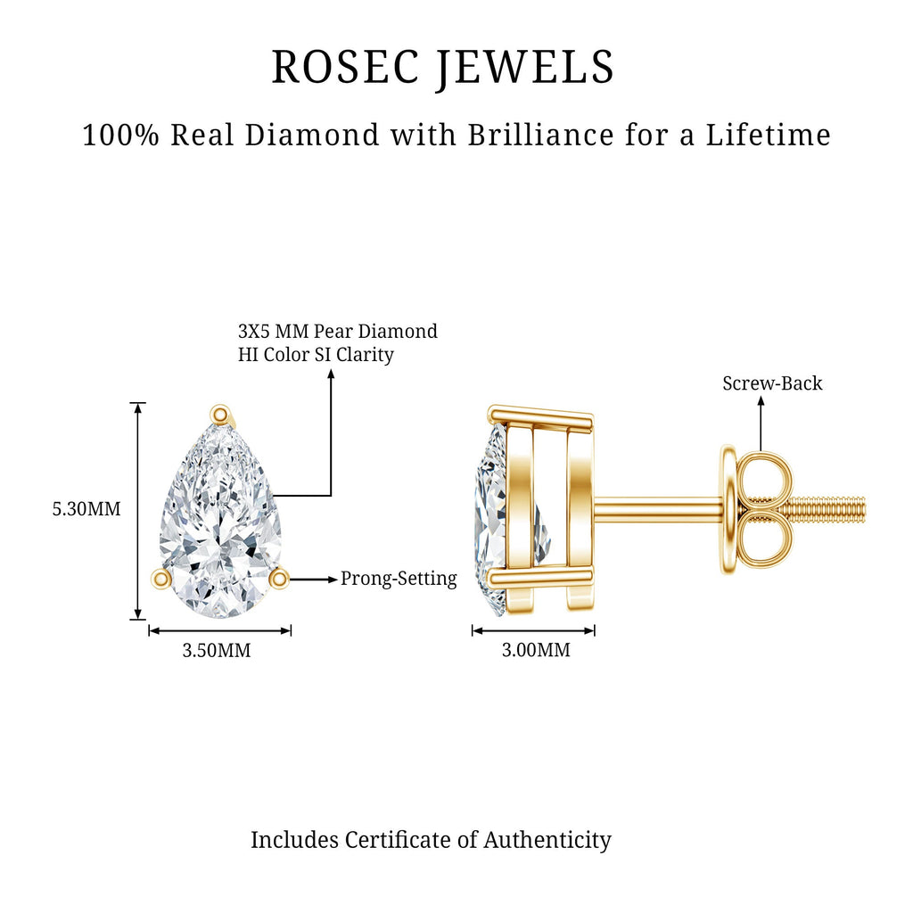 Pear Cut Diamond Solitaire Stud Earrings