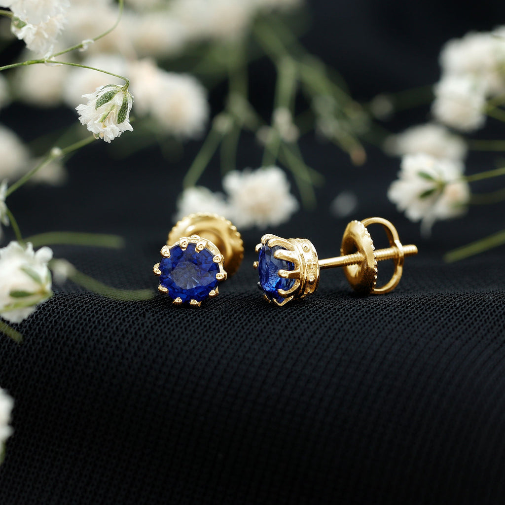 1.9 Carat Blue Sapphire Solitaire Vintage Earrings for Women