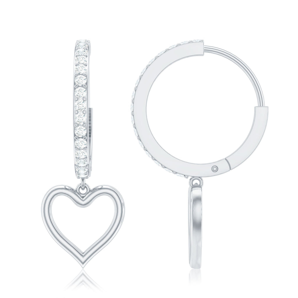 Genuine Diamond Heart Drop Earrings Hoop