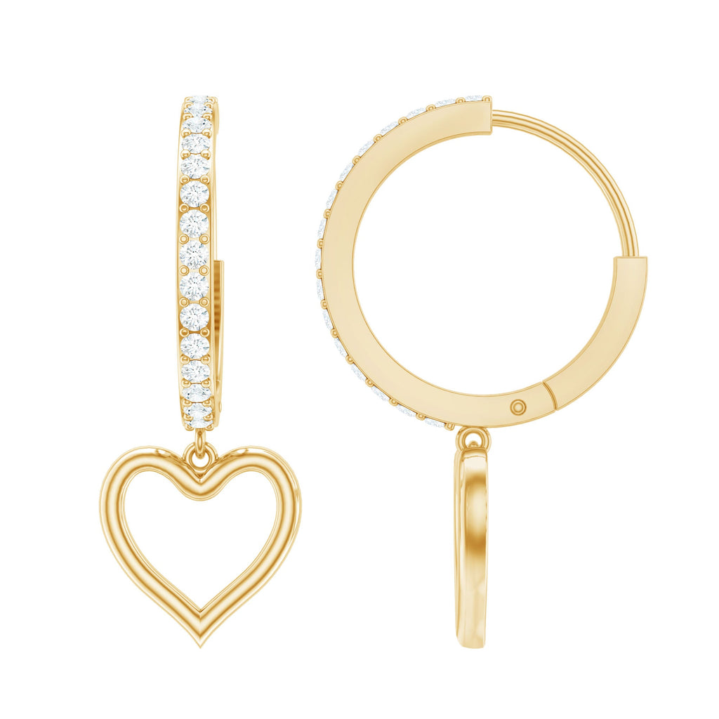 Genuine Diamond Heart Drop Earrings Hoop