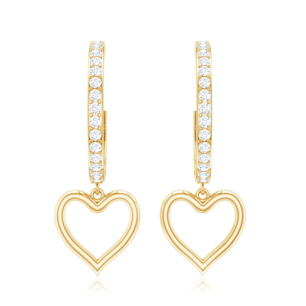 Genuine Diamond Heart Drop Earrings Hoop